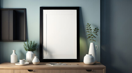 Free Photo interior poster mockup and picture frame in luxury contemporary interior with dark Color wall minimalistic New Frame.