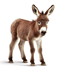 Cute little donkey generative AI illustration. Lovely baby animals concept