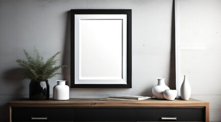 Fototapeta na wymiar Free Photo interior poster mockup and picture frame in luxury contemporary interior with dark Color wall minimalistic New Frame.