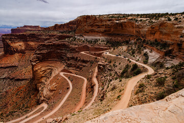 Shafer Trail Viewpoint in the Island in the Sky district of Canyonlands National Park near Moab...