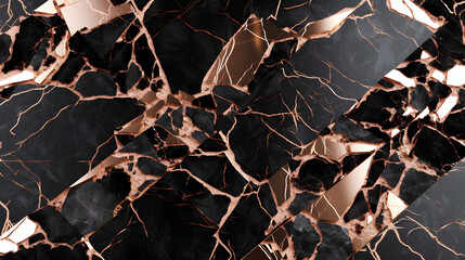Refined Blend: Rose Gold and Black Marble Textured Background, Generative AI