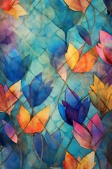 Geometric flowers background, vivid colors wallpaper texture Generative AI