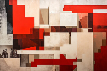 Abstract painting of buildings in style of socialistic constructivism