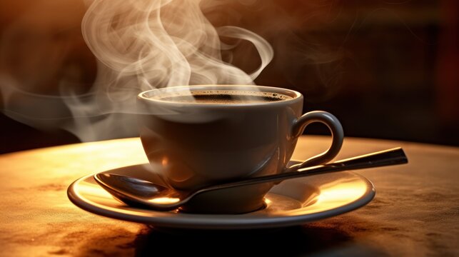 cup of coffee with a spoon HD 8K wallpaper Stock Photographic Image