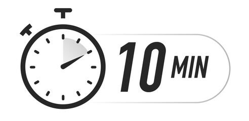 Timer icons 10 minutes vector black color. Stopwatch isolated on white background. Time from 5 to 60 minutes. illustration 10 eps