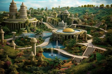 3d illustration of the hanging gardens of Babylon created by generative AI