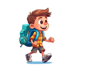 cute cartoon boy with backpack going to school back isolated on white generative ai