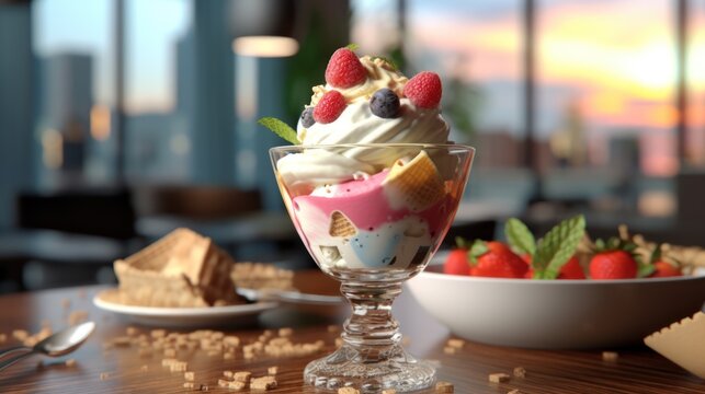 cream with fruits HD 8K wallpaper Stock Photographic Image