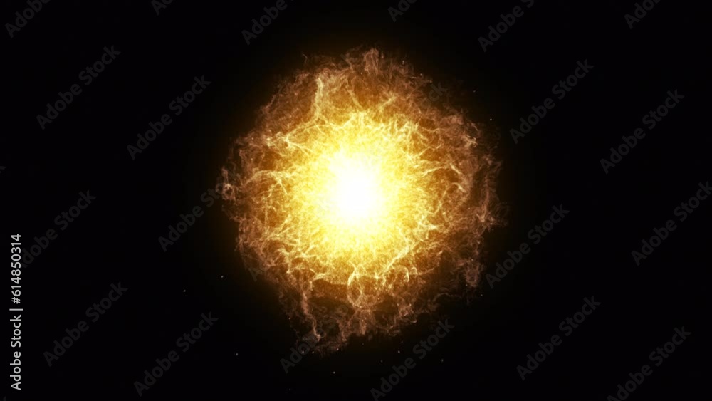 Canvas Prints yellow energy orb background animation. 3d abstract energy sphere ball with orange power rays on dar