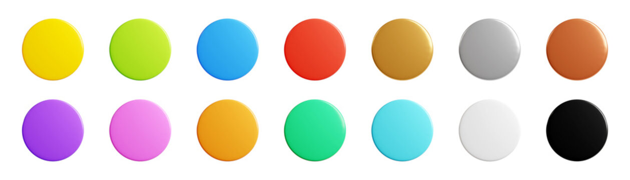 Round sticker 3d render set - collection of circle badges for promo. Price or offer label with copy space.