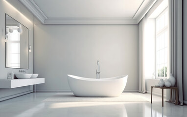 Naklejka na ściany i meble Chic and minimalist bathroom with a standalone generative AI