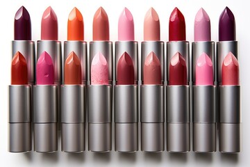 Obraz premium photo of cosmetics swatches beauty products lipstick on white background