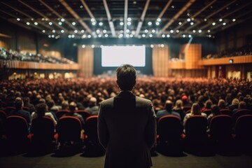 Speaker at Business Conference and Presentation back view
