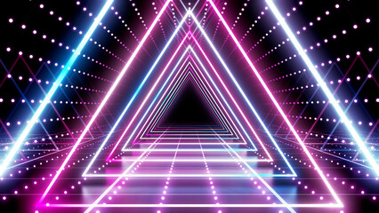 Neon Line Tunnel glowing Fluorescent light corridor stage 3D illustration background