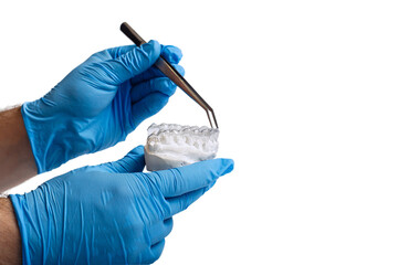 Orthodontic dental theme on blue background.Transparent invisib