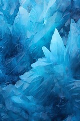 Luminous blue crystal ice glacial texture palace arctic frost snow ice, fog, foreboding,diffused light, smooth sharp rendering, hyper realistic, Intricate fine details Generative AI