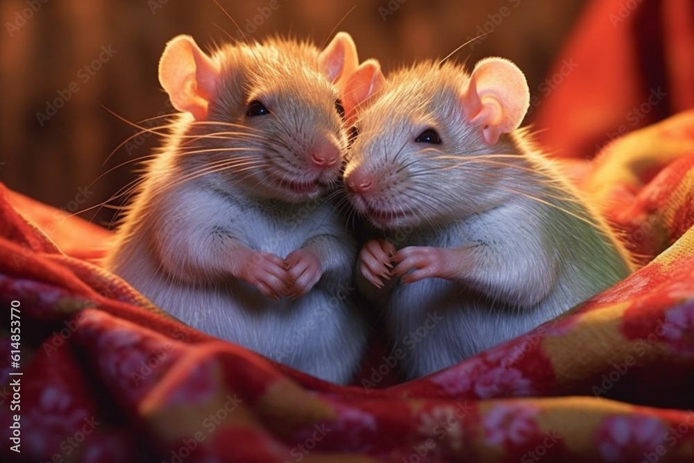 Poster a snuggling pair of pet rats, challenging common misconceptions and showcasing the affectionate and 