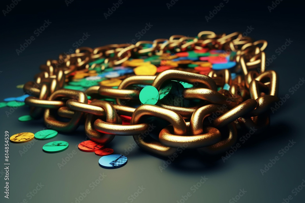 Leinwandbilder An artistic representation of a broken chain with dollar signs as the links, portraying the fragility and vulnerability of the currency during a decline.  Generative AI technology.