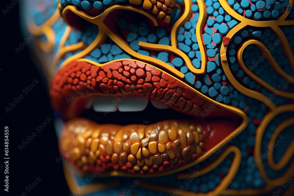 Aufkleber An abstract drawing of lips with intricate patterns and designs inspired by different cultures and traditions, celebrating diversity and individuality.  Generative AI technology.