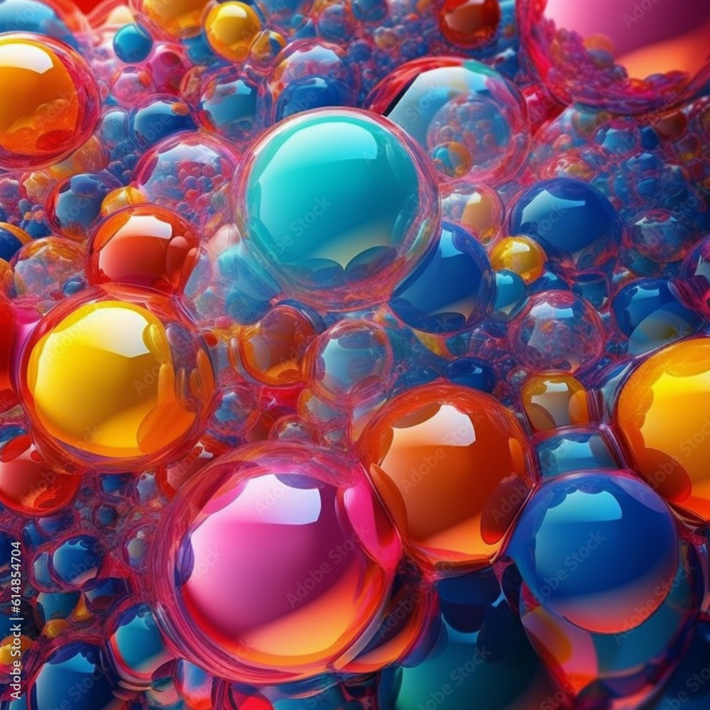 Aufkleber  A close-up photograph of abstract balloons captured underwater, showcasing their distorted shapes and vibrant colors, creating a surreal and captivating visual experience. Generative AI technology.