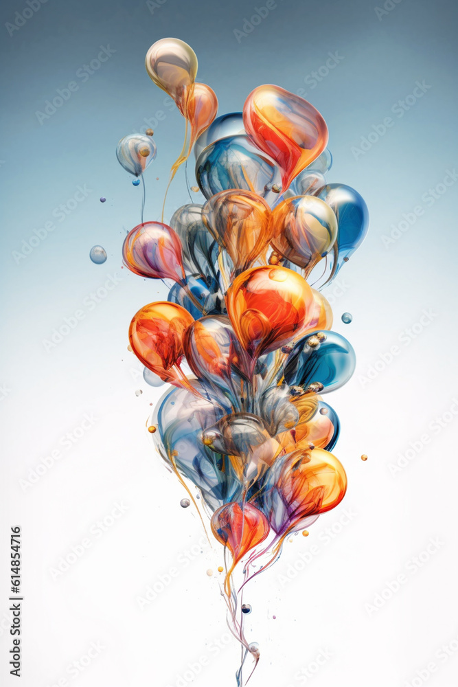 Aufkleber  An artistic representation of abstract balloons in motion, with dynamic brushstrokes and energetic lines, capturing the dynamic and lively nature of these floating objects.  Generative AI technology.