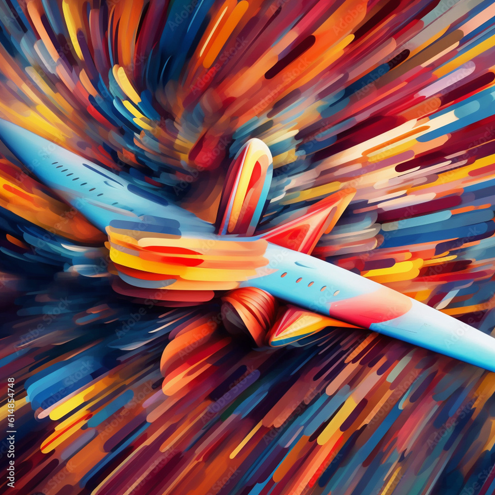 Leinwandbilder  A digital artwork featuring abstract airplanes intersecting and overlapping in a dynamic and energetic composition.  Generative AI technology.