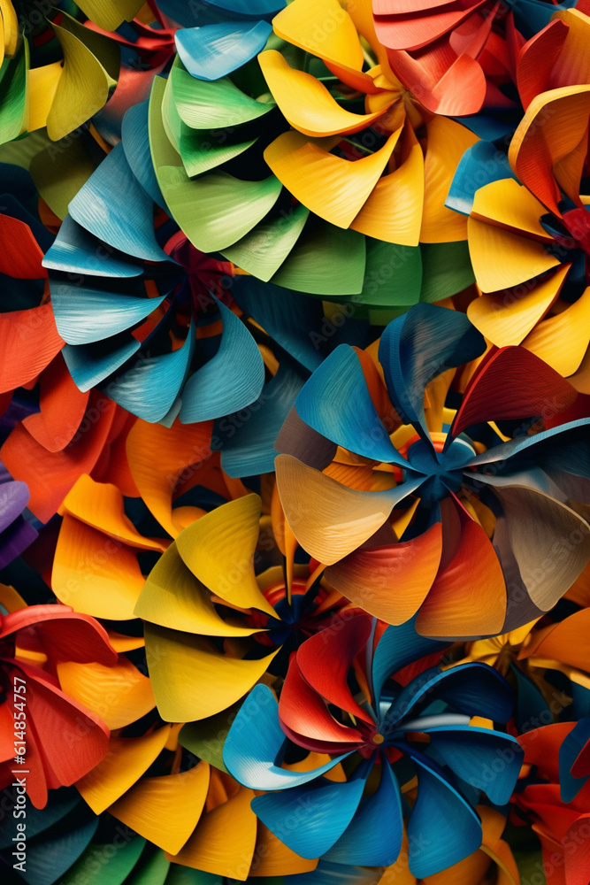 Poster a digital artwork featuring abstract airplanes arranged in a spiral or circular formation. generativ