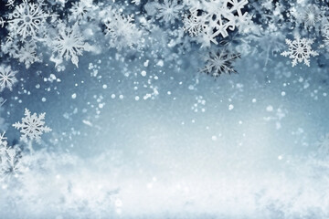 Macro close up of Snowflakes and snow borders on a blue crystal background, hight quality illustration, AI Generative
