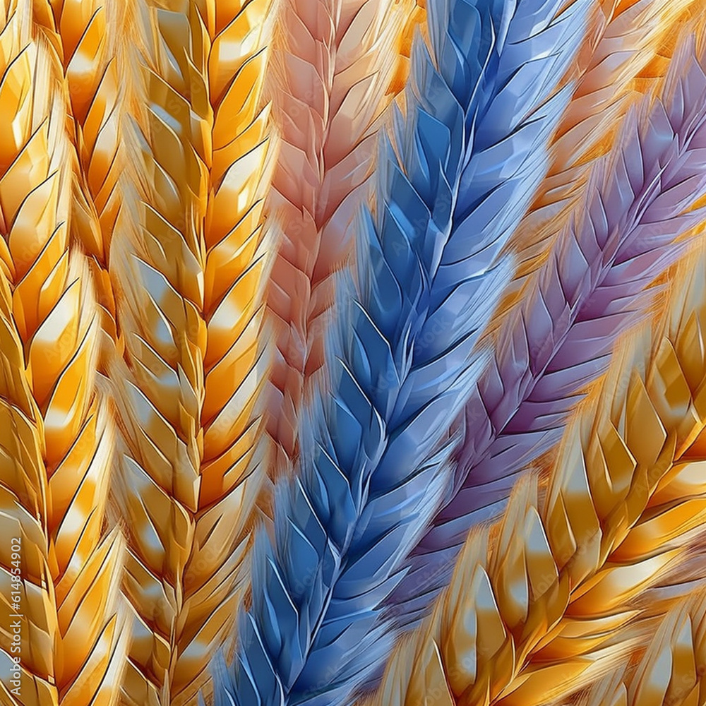 Aufkleber  An abstract composition of wheat ears arranged in a geometric pattern, creating a visually striking and contemporary image. Generative AI technology.