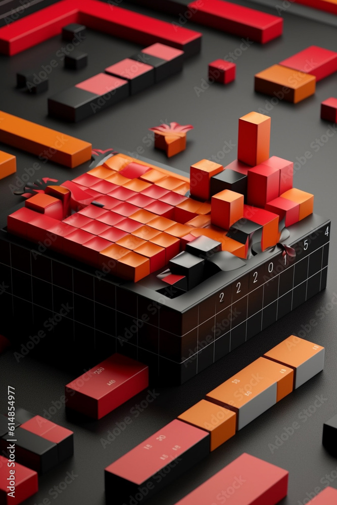 Fototapete a creative composition of a black and red month lined desk calendar with vibrant post-it notes stick