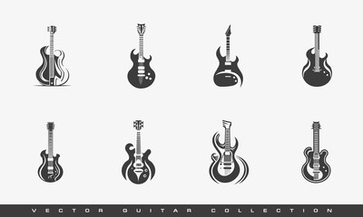 Vector guitar logo template collection. Music instrument guitar.