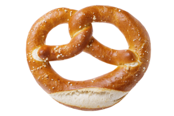 Bavarian pretzel isolated on transparent background, top view