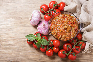 bowl of meat sauce bolognese, top view