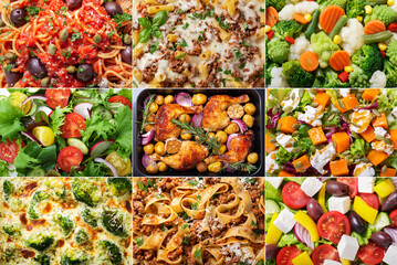 Collage of various meals as background
