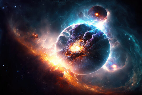 Majestic release of energy of cosmic star collapse in deep space wallpaper illustration.