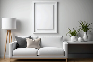blank frame with luxury sofa and lamp and decoration, pillows, plant, vase using Generative Ai technologie