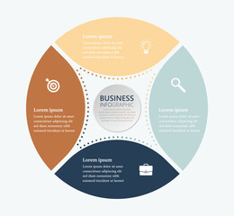 Business Infographic Template, Advertising Pie Chart Presentation, Four Steps Work Process Circle Diagram With Icons