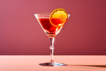 Cosmopolitan cocktail on light rustic background. Summer fresh pink cocktail. Generative AI