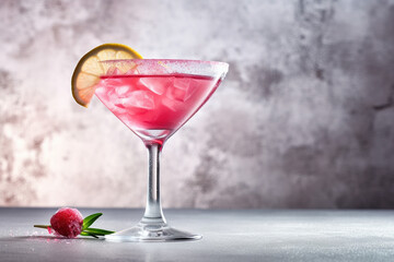 Cosmopolitan cocktail on light rustic background. Summer fresh pink cocktail. Generative AI