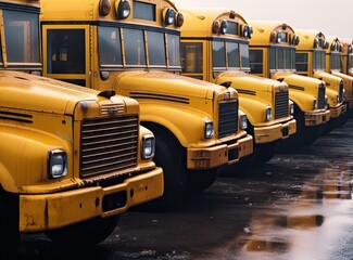 Column of yellow buses created with Generative AI technology