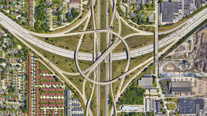 Raod, highway, flyover road junction - spaghetti and roundabout looking down aerial view from...