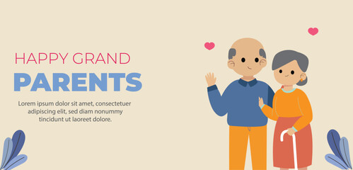 Happy Grandparents Day social media post  with Older Couple Vector Illustration. 