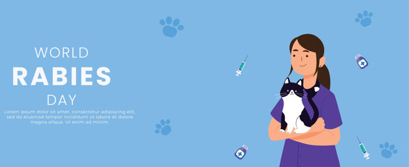 World Rabies Day horizontal banner vector illustration 