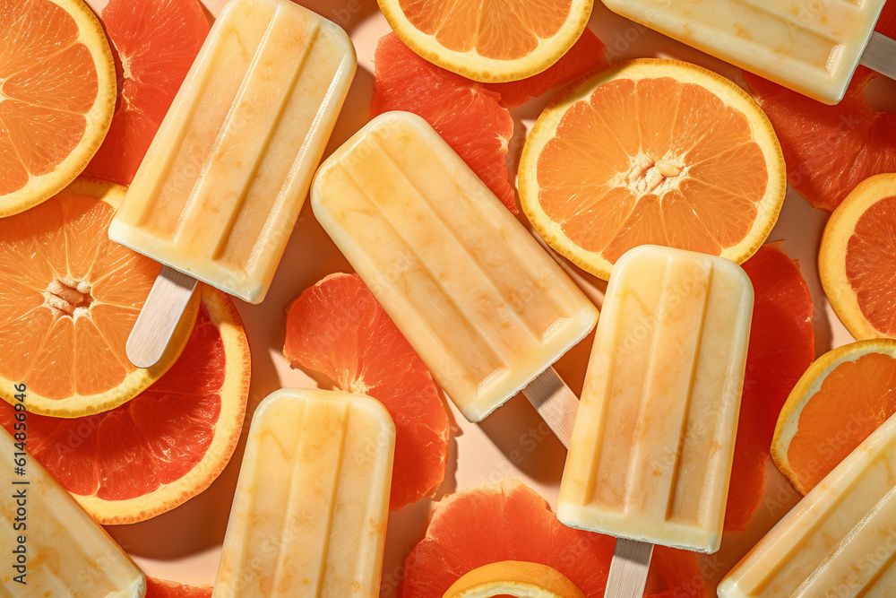 Wall mural orange popsicles cold and refreshing summer treat, generative ai