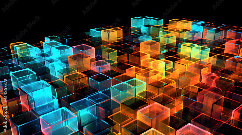 Poster futuristic cyberspace background, 3d style of data processing. futuristic technology. colorful cubes