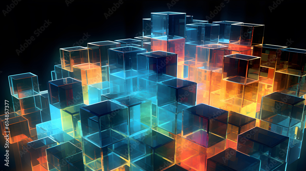 Canvas Prints futuristic cyberspace background, 3d style of data processing. futuristic technology. colorful cubes