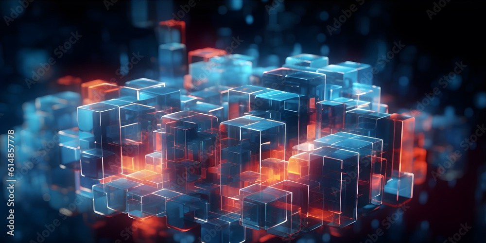 Canvas Prints futuristic cyberspace background, 3d style of data processing. futuristic technology. colorful cubes