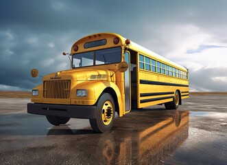 Fototapeta na wymiar Traditional yellow schoolbus created with Generative AI technology