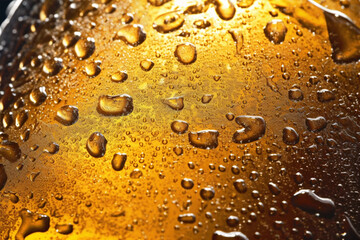 Close-up of an ice-cold bottle of craft beer, featuring its unique label design and condensation droplets. Generative ai.