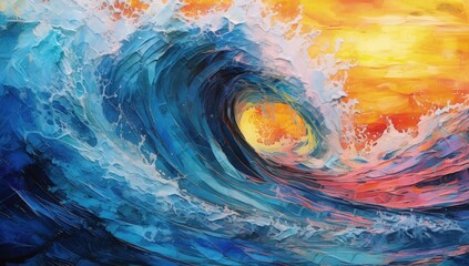 Vibrant Burst of Colors Painting with Sea Wave Motif